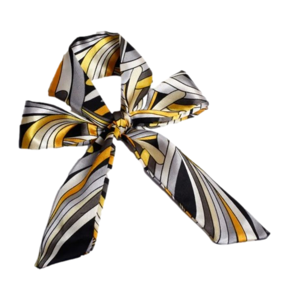Passion Black Gold White Abstract Silk Twilly Scarf - Picture 1 of 4